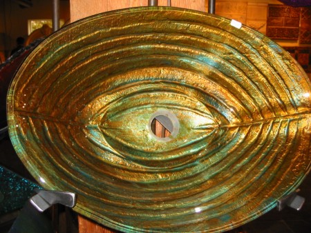 Hand Painted Gold/Green Leaf Vessel