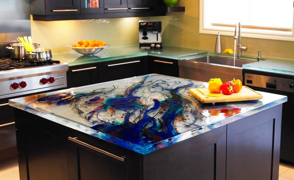 Kitchens Stunning Custom Glass Kitchen Island Countertops