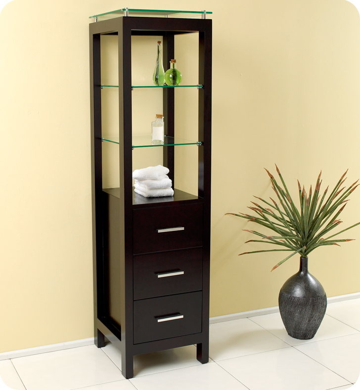 Bathrooms Linen Cabinet W 3 Tempered Glass Shelves Espresso Linen Cabinet W 3 Tempered Glass Shelves Espresso